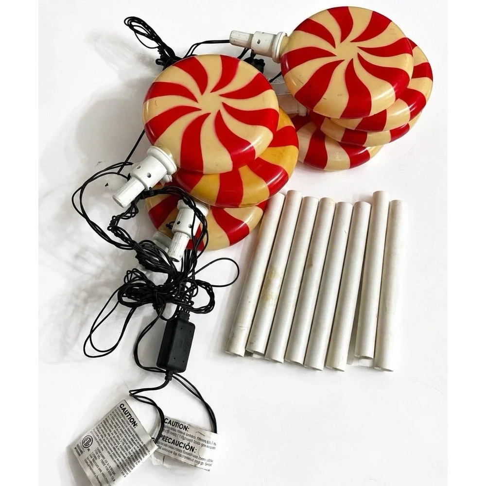 Christmas Candy Cane Blow Mold Lights (8) as is